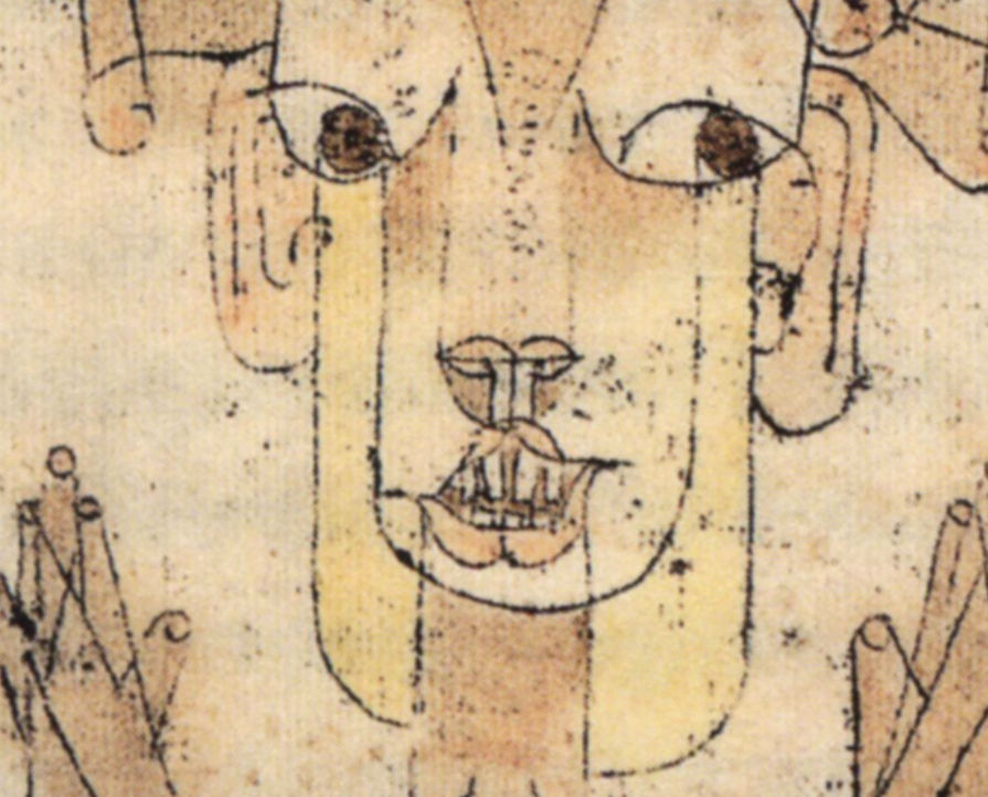 Detail 2: Eyes and central face in Angelus Novus